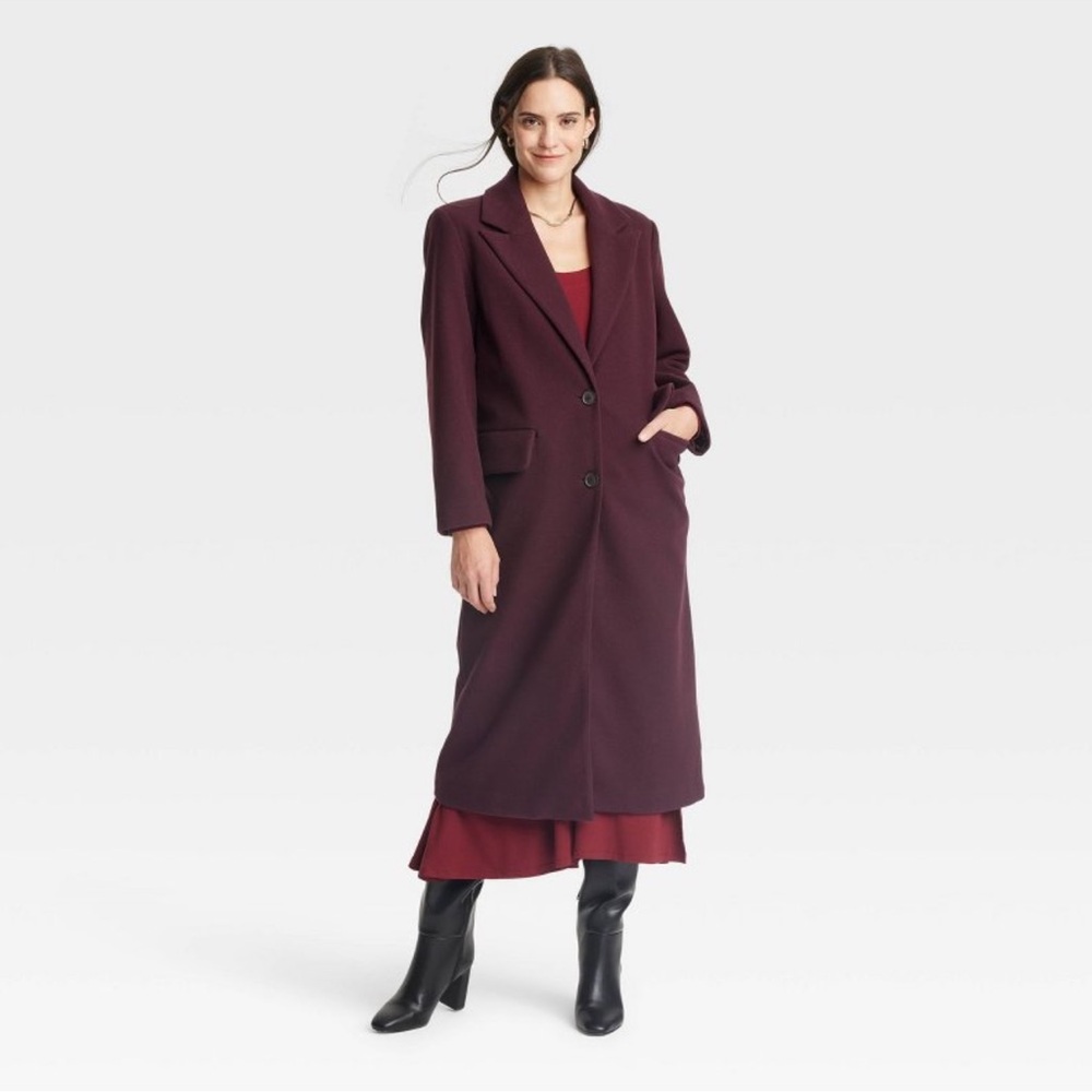 Women's Faux Wool Topcoat - A New Day Burgundy M